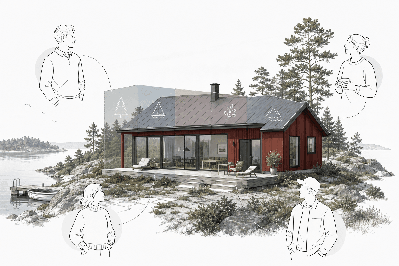 Illustration av ett delat fritidsboende med flera ägare